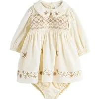 Next Blusenkleid Besticktes Baby-Set mit Langarmkleid und Höschen (2-tlg)