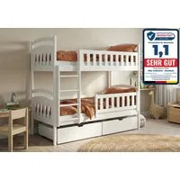 Kids Collective Etagenbett Hochbett Kinderbett 90x200 umbaubar in zwei Einzelbetten (Modell 2025), 200x90 mit 2 Schubladen,Lattenrost, Rausfallschutz, 2 Matratzen, weiß