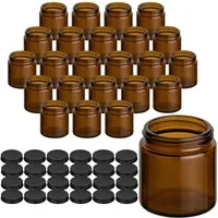 gouveo Make-Up Organizer Cremetiegel aus Braunglas mit Schraubdeckel - Leere Cremedose aus Glas, 24-tlg., 120ml/schwarz-matt, Schutz für lichtempfindlichen Inhalt