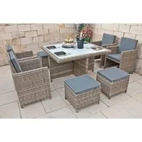 Ragnarök Möbel-Design Garten-Essgruppe Garten-Essgruppe Esstisch Set Heimdall 4+4, (Set, 4 vormontierte Sessel, 4 Hocker und 1 Tisch), Premium 4+4 Gartenmöbel-Set mit verschweißten Aluminiumgestellen