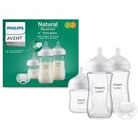 Philips AVENT Babyflasche Natural Response Starter-Set Glas für Neugeborene SCD878/11, 3 Flaschen aus Glas und ultra soft Schnuller