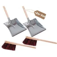 BawiTec Kehrgarnitur 2 Langstiel-Kehrgarnitur Arenga Mix Handfeger und Metall-Kehrschaufel, (4 tlg), 2er-Set