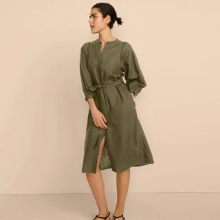 Leinenmix-Kleid mit Ajourdetail, Damen,  Grün, Leinen/Viskose, by Lands' End