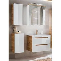 Lomadox Badmöbel-Set LUTON-56, (Spar-Set, 4-St), Eiche Keramik-Waschtisch und Spiegelschrank 130/195/46 cm