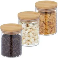 relaxdays Vorratsglas 3er Set Vorratsgläser mit Deckel 650 ml, Glas