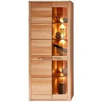 Innostyle Vitrine NATURE ONE, Kernbuche teilmassiv, 1 Holztür, 1 Glastür, Soft-Close, LED-Beleuchtung, B 85 x H 203 x T 40 cm