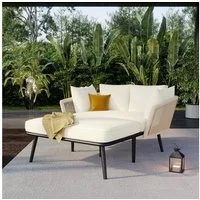 Flieks Gartenliege, 2-Sitzer Gartensofa Sonnenliege Gartenlounge Balkonset aus Seil