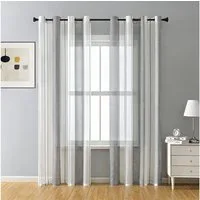 TUWENA Gardine 2er Vorhänge mit Ösen,Voile Gardinen Halbtransparent Streifen Stores, Moderner Wohnstil für Dekoration Kinderzimmer Schlafzimmer