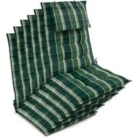Beautissu Hochlehnerauflage 6er Set Sun-HL Hochlehner Auflage 120x50x8cm Grün-Kariert, Mit Kopfpolster, rutschfest & robust – Befestigungsbänder, UV 5