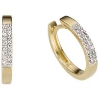 Firetti Paar Creolen Schmuck Geschenk Gold 585, teilw. rhodiniert, massiv, mit Brillant - Verschnittfassung