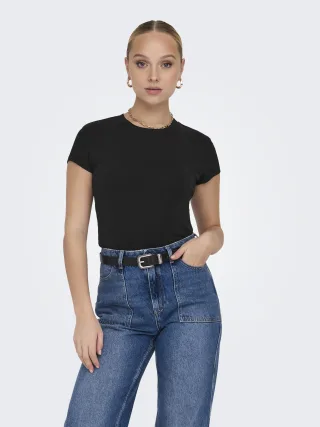 ONLY - ONLELINA S/S O-NECK SHORT TOP JRS NOOS black - Gr. - XL