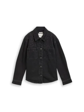 Denim Tom Tailor - Jeansjacke mit Strass black stone wash denim - Gr. - L