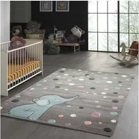 TeppichHome24 Kinderteppich Kinderteppich mit Punkten in grau blau, rechteckig, Höhe: 1.3 mm