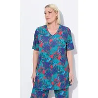Ulla Popken Longshirt Longshirt Palmen A-Linie V-Ausschnitt Halbarm