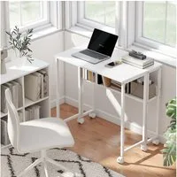 HOMCOM Schreibtisch klappbarer (Klappschreibtisch, 1-St., Platzsparend Computertisch), mit Regal, Aufbewahrungstasche, für Home Office, Weiß