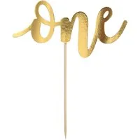 partydeco Tortenstecker, Cake Topper One 19cm Geburtstagsdeko 1 Jahr Tortendeko Gold