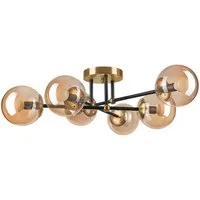 Licht-Erlebnisse Deckenleuchte PARASOS, ohne Leuchtmittel, Rauchglas Metall 64 cm breit in Gold Schwarz E14 Kugel Schirm Modern
