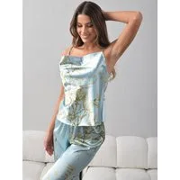 Orchibelle Capri-Pyjama Pyjama Set – Damen Schlafanzug mit Blumenmuster (Set, 2 tlg., Oberteil + Hose) Luxuriöse Loungewear & Nachtwäsche – Satin