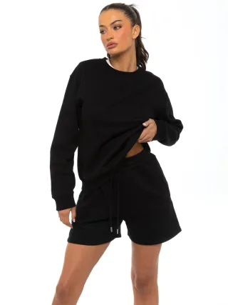 Enzo Womens Oversized Sweatshirt Trainingsanzug mit Shorts - Schwarz