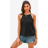 Imily Bela Trägertop Damen Lockeres Tanktop mit Rückenschlitz & Knöpfen (Packung, 1-tlg., 1per-Pack) Hoher Rundhals