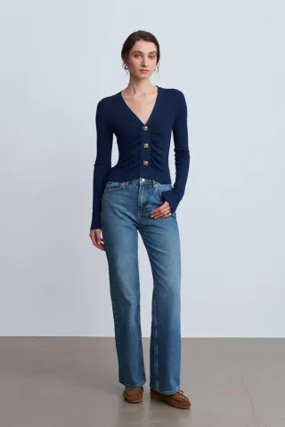 Hochtaillierte weit geschnittene Baumwoll-Jeans