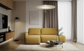 Ecksofa mit Schlaffunktion Sofa LUKA in Stoff Cremona Honiggelb Ottomane Links