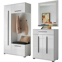 Home affaire Garderoben-Set Cantara, moderne Garderobe, Komplettset mit viel Stauraum, (Komplett-Set, 3-St), enthält Garderobenschrank, Kompaktgarderobe inkl. Sitzkissen & Spiegel