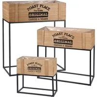 Spetebo Blumenständer Blumenständer 3er Set aus Holz und Metall (Set, 3 St., Pflanzenständer Set), Pflanzkasten auf Ständer mit Folie ausgekleidet