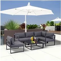 Outsunny Sitzgruppe Sitzgruppe, Gartenmöbel, für 4–5 Personen, (Gartenset, 6-tlg., Gartengarnitur), für Garten, Balkon, Grau