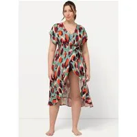 Ulla Popken Strandkleid Kaftan Fleckenmuster Bindeband Halbarm