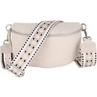 MIRROSI Bauchtasche Damen, Echtleder, Made in Italy, Umhängetasche, Brusttasche, (Schultertasche für jeden Anlass (1 Tasche & 2 Gurte), Crossbody Bag, Beige, gemusterten& verstellbaren Schulterriemen