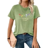 PYLIKE T-Shirt Damen Casual Kurzarmshirt mit Vogel Druck bequemes t shirt (0-tlg) Bequem für Freizeit und Büro,Strandurlaub