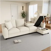 REDOM Sofa L-förmiges Samtsofa, mit aufklappbarem Stauraum, klappbare Rückenlehne mit Getränkehaltern 1 Teile