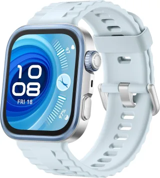Huawei Watch Fit 4 Pro [inkl. Kautschuk-Armband blau] 44mm Aluminiumgehäuse silber/blau