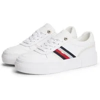 Tommy Hilfiger TH PLATFORM VULC LEATHER Plateausneaker Freizeitschuh, Halbschuh, Schnürer, seitliche Streifen in Tommy Farben