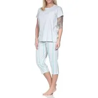 Normann Pyjama Normann Damen Schlafanzug kurzarm mit gestreifter Capri-Pyjamahose