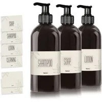 Oputec Seifenspender 3 x 500ml Seifenspender aus Kunststoff schwarz zum Befüllen +Etiketten