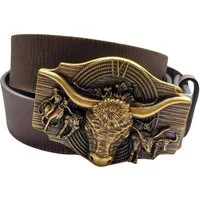 Ware aus aller Welt Ledergürtel Wild West Wechselgürtel Western Gürtel mit Longhorn Gürtelschnalle