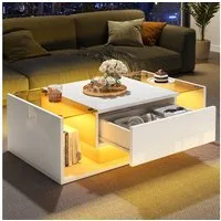 REDOM Couchtisch Hochglanz Beistelltisch Wohnzimmertisch (Satztisch, moderner Kaffeetisch Sofatisch, 1-St., 100x50x31 cm), mit LED Beleuchtung und 1 Schublade