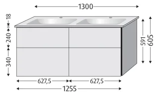 Sanipa Waschtischunterbau mit Auszügen 3way (BP338) 591x1255x477 Taupe-Matt, BP3381T BP3381T