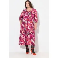 Ulla Popken Maxikleid Jerseykleid Blüten A-Linie V-Ausschnitt 3/4-Arm
