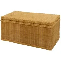 Krines Home Truhe Wäschetruhe mit Deckel Natur Rattan Truhe Aufbewahrung Rattantruhe (Wäschebox), mit herausnehmbarem Stoffinlett Truhenbank 80x40x40cm
