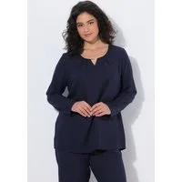 Ulla Popken Druckbluse Bluse Leinenmix Zierspange Rundhals 3/4-Arm