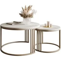 Lookway Couchtisch LORI 2in1 MATT, runder Couchtisch mit kaschmirfarbenem Gestell (2er Set), Durchmesser: ⌀70 cm und ⌀50 cm