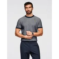 OMBRE T-Shirt Herren Struktur T-Shirt Regular Fit Casual Navy L (kein Set, 1-tlg) Strukturiertes Gewebe, Metall-Pin
