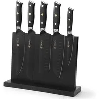 Wakoli Messer-Set Titanium Noir 5er Küchenmesser Edelstahl & magnetischer Messerblock (5er Edelstahlmesser-Set, 6-tlg., 5 Edelstahlmesser, mag. Messeblock), schwarze Titanbeschichtung