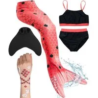 Corimori Monoflosse Meerjungfrauenflosse mit Bikini und Tattoos, Merjungfrauen Schwimmflosse mit Bikini Set