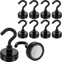 Poppstar Dekomagnet Neodym Magnet-Haken, für magnetische Flächen, (Haftkraft 12kg, 10-St), mit abschraubbaren Haken, Farbe schwarz