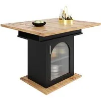 Flieks Esstisch (klappbar 110-140x80x76 cm, 1-St., mit Glastür und Metallgriff), ausziehbar Küchentisch rechteckig mit Stauraum Schreibtisch schwarz