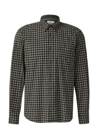 s.Oliver Red Label - Regular Fit: Elastisches Button-Down-Hemd mit Karomuster beige/schwarz - Gr. - M